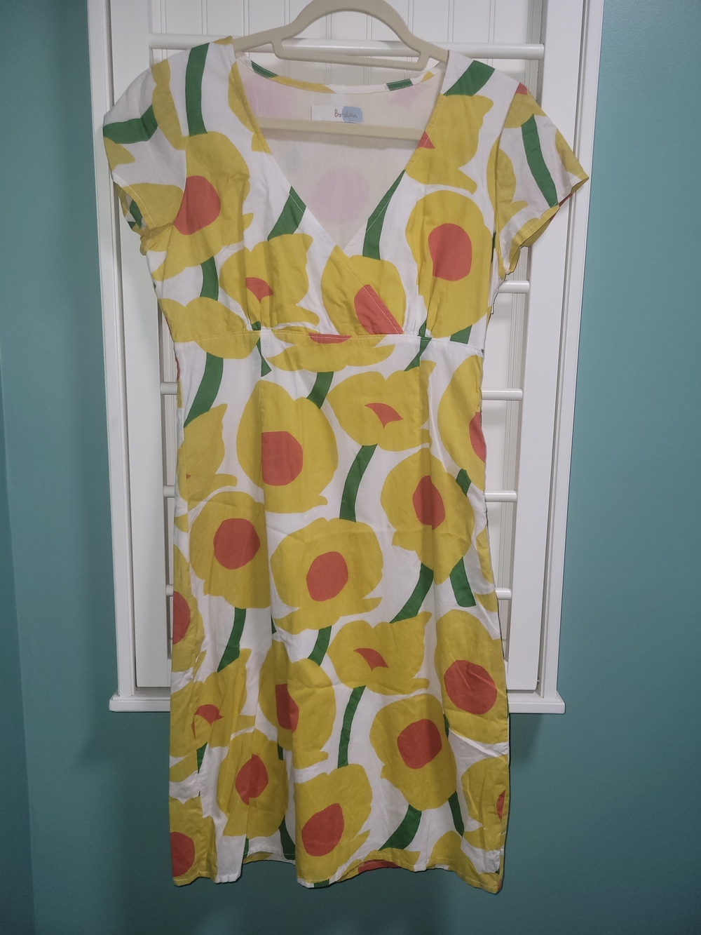 Boden Yellow and Coral Floral V-Neck Midi Dress UK10/US6